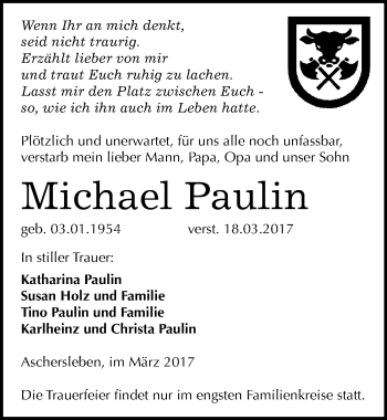 Traueranzeige von Michael Paulin von Mitteldeutsche Zeitung Aschersleben