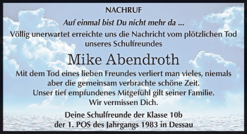 Traueranzeige von Mike Abendroth von Mitteldeutsche Zeitung Dessau-Roßlau
