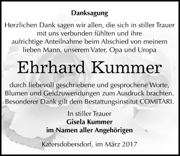Traueranzeige von Ehrhard Kummer von Mitteldeutsche Zeitung Zeitz