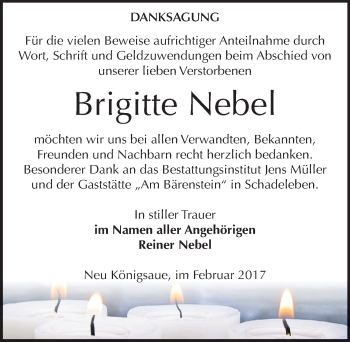 Traueranzeige von Brigitte Nebel von Mitteldeutsche Zeitung Aschersleben