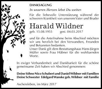 Traueranzeige von Harald Wildner von Mitteldeutsche Zeitung Aschersleben