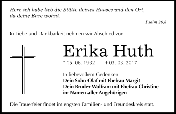 Traueranzeige von Erika Huth von Mitteldeutsche Zeitung Halle/Saalkreis