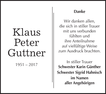 Traueranzeige von Klaus Peter Guttner von Super Sonntag Quedlinburg