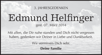 Traueranzeige von Edmund Helfinger von Mitteldeutsche Zeitung Halle/Saalkreis
