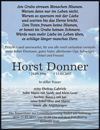 Traueranzeige von Horst Donner von Mitteldeutsche Zeitung