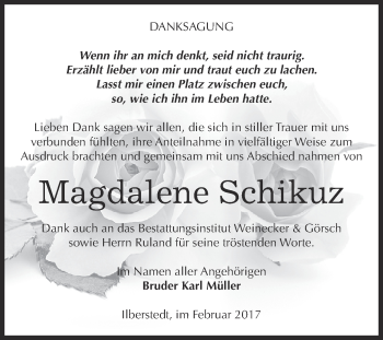 Traueranzeige von Magdalene Schikuz von Super Sonntag Bernburg