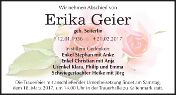 Traueranzeige von Erika Geier von Mitteldeutsche Zeitung Halle/Saalkreis