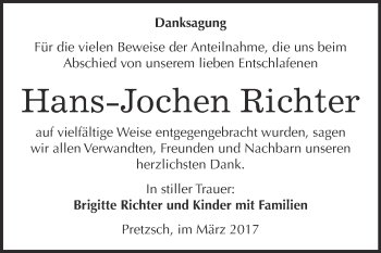 Traueranzeige von Hans-Jochen Richter von Super Sonntag Wittenberg