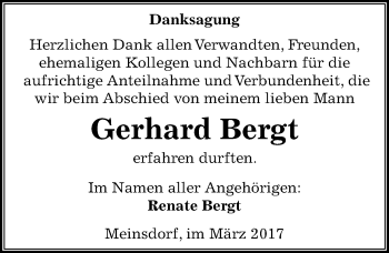 Traueranzeige von Gerhard Bergt von Mitteldeutsche Zeitung Dessau-Roßlau