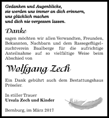Traueranzeige von Wolfgang Zech von Mitteldeutsche Zeitung Bernburg