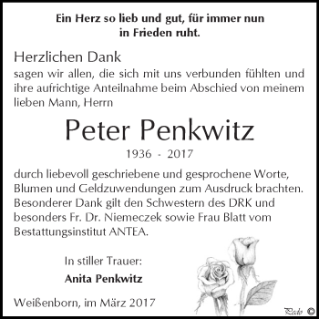 Traueranzeige von Peter Penkwitz von Super Sonntag Zeitz