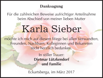 Traueranzeige von Karla Sieber von Mitteldeutsche Zeitung Naumburg/Nebra