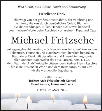 Traueranzeige von Michael Fritzsche von Mitteldeutsche Zeitung Weißenfels
