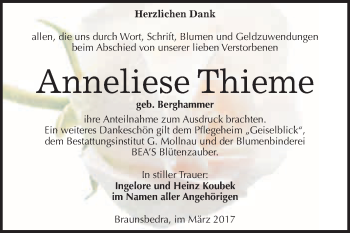 Traueranzeige von Anneliese Thieme von Super Sonntag Halle