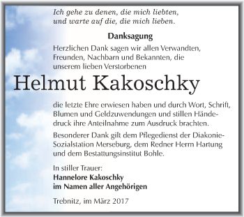 Traueranzeige von Helmut Kakoschky von Super Sonntag Halle