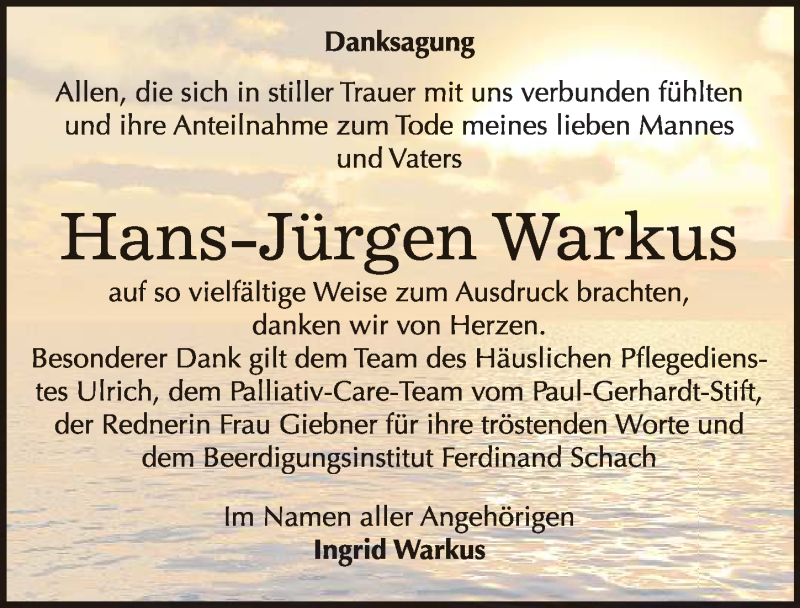  Traueranzeige für Hans-Jürgen Warkus vom 04.03.2017 aus Mitteldeutsche Zeitung Wittenberg