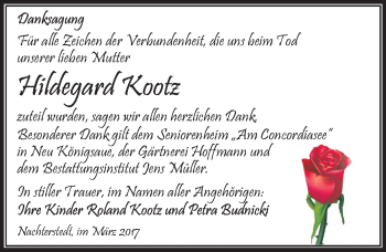 Traueranzeige von Hildegard Kootz von Mitteldeutsche Zeitung Aschersleben