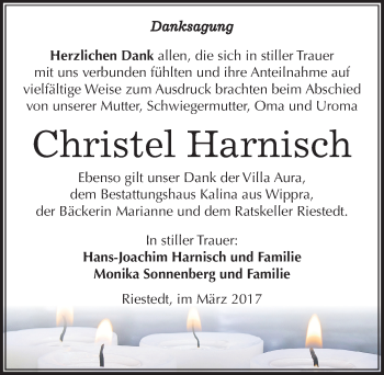 Traueranzeige von Christel Harnisch von Mitteldeutsche Zeitung Sangerhausen