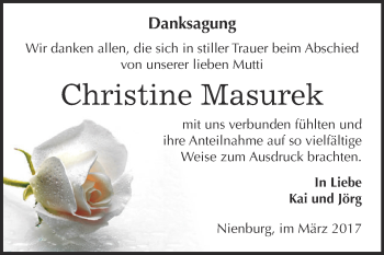 Traueranzeige von Christine Masurek von Super Sonntag Bernburg
