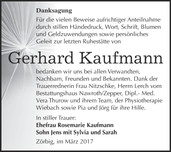 Traueranzeige von Gerhard Kaufmann von WVG - Wochenspiegel Bitterfeld