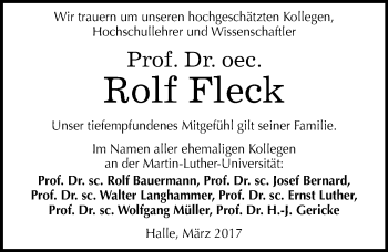 Traueranzeige von Rolf Fleck von Mitteldeutsche Zeitung Halle/Saalkreis