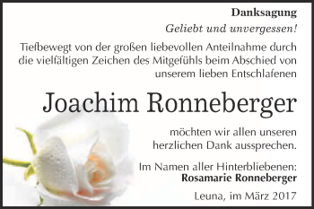 Traueranzeige von Joachim Ronneberger von Super Sonntag Halle
