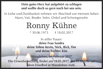 Traueranzeige von Ronny Kühne von Super Sonntag SGH Mansf. Land