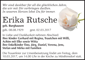 Traueranzeige von Erika Rutsche von Mitteldeutsche Zeitung Halle/Saalkreis