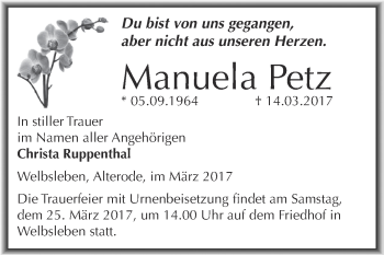Traueranzeige von Manuela Petz von Super Sonntag SGH Mansf. Land