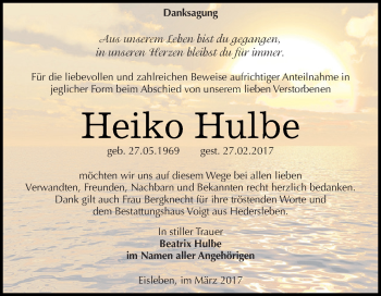 Traueranzeige von Heiko Hulbe von Super Sonntag SGH Mansf. Land