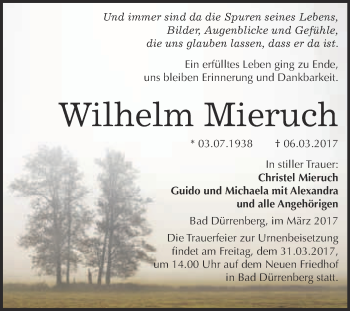 Traueranzeige von Wilhelm Mieruch von Super Sonntag Halle