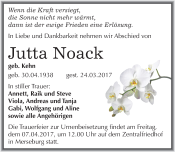 Traueranzeige von Jutta Noack von Mitteldeutsche Zeitung Merseburg/Querfurt