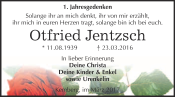 Traueranzeige von Otfried Jentzsch von Super Sonntag Wittenberg