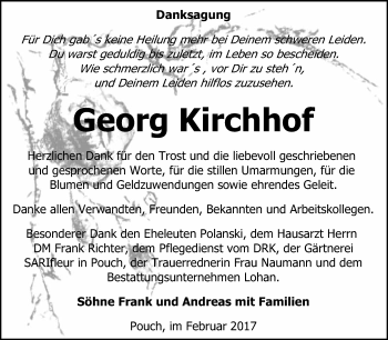 Traueranzeige von Georg Kirchhof von Super Sonntag Wittenberg