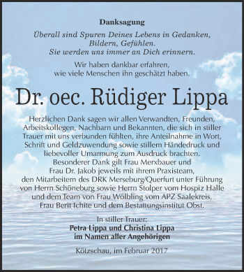 Traueranzeige von Rüdiger Lippa von Super Sonntag Halle