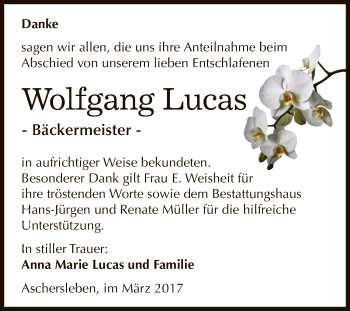 Traueranzeige von Wolfgang Lucas von Super Sonntag SGH Mansf. Land