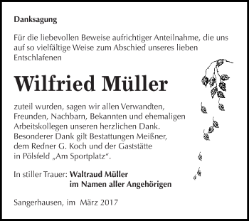 Traueranzeige von Wilfried Müller von Super Sonntag SGH Mansf. Land
