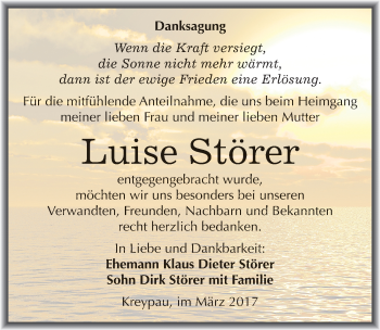 Traueranzeige von Luise Störer von Mitteldeutsche Zeitung Merseburg/Querfurt
