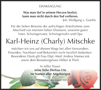 Traueranzeige von Karl-Heinz Mitschke von Super Sonntag Zeitz