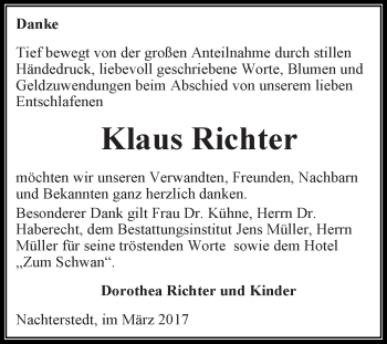Traueranzeige von Klaus Richter von Super Sonntag SGH Mansf. Land