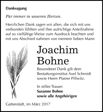 Traueranzeige von Joachim Bohne von Mitteldeutsche Zeitung Merseburg/Querfurt