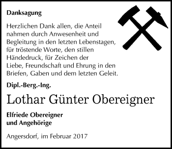Traueranzeige von Lothar Günter Obereigner von Mitteldeutsche Zeitung Halle/Saalkreis