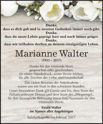 Traueranzeige von Marianne Walter von Mitteldeutsche Zeitung Bitterfeld