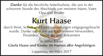 Traueranzeige von Kurt Haase von Mitteldeutsche Zeitung Merseburg/Querfurt