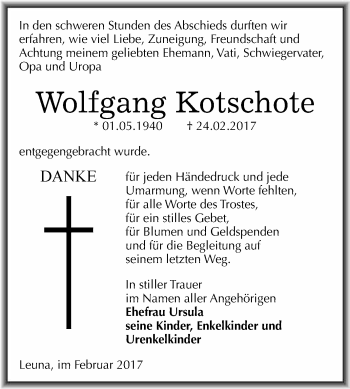 Traueranzeige von Wolfgang Kotschote von Super Sonntag Halle