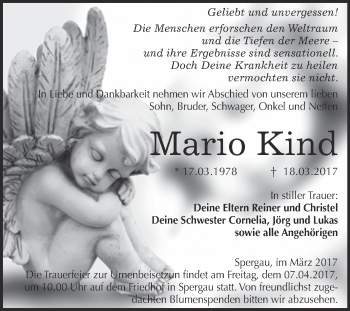 Traueranzeige von Mario Kind von Super Sonntag Halle
