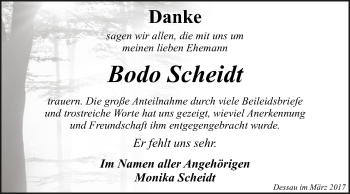 Traueranzeige von Bodo Scheidt von WVG - Wochenspiegel Dessau / Köthen