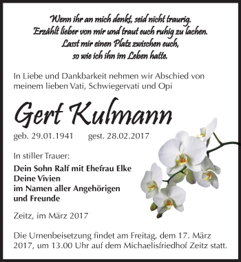 Traueranzeige von Gert Kulmann von Mitteldeutsche Zeitung Zeitz