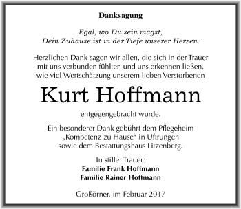 Traueranzeige von Kurt Hoffmann von Mitteldeutsche Zeitung Mansfelder Land