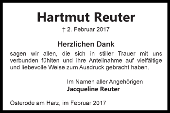 Traueranzeige von Hartmut Reuter von Super Sonntag SGH Mansf. Land